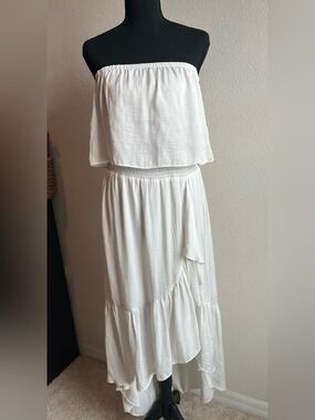 Naked Zebra White Tiered Strapless Flowy Hi-Lo Dress Beach Wedding